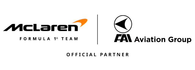 Das Bild zeigt das Logo der Kooperation zwischen der FAI Aviation Group und dem McLaren Formel-1 Team.